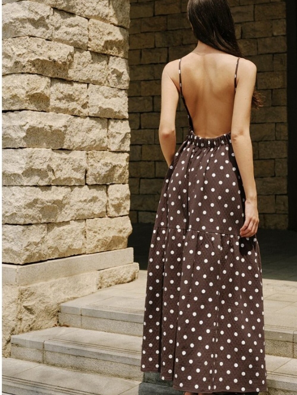 Commense Slip Dress Maxi Polka Dot "The Pretty Woman Edit" Cotton Brown XS NWT - Picture 2 of 8